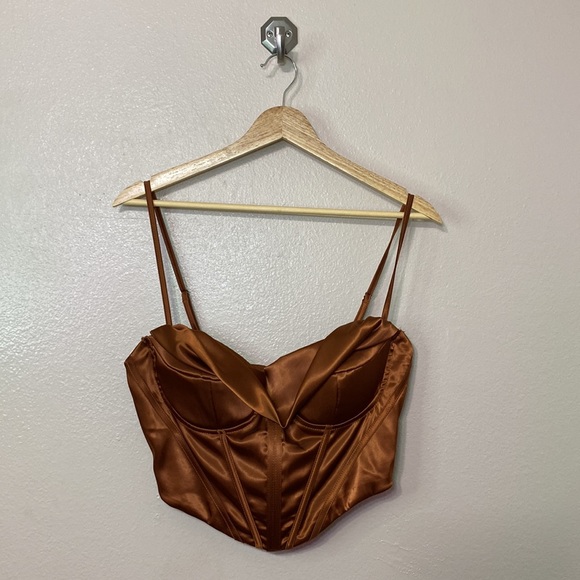 NWOT - BURNT ORANGE SATIN CORSET TOP - Picture 3 of 8
